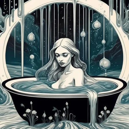 absurda error sketch a  woman takes a bath in liquid   enigmatic dreamscape surrealistic <lora:absurda:1>