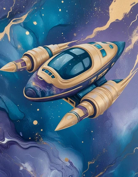 novuschroma86 style investigating an abandoned spaceship drifting through space in gold, dark midnight blue, dark purple, dark teal, marbled paint <lora:novuschroma86 style_blue:1>
