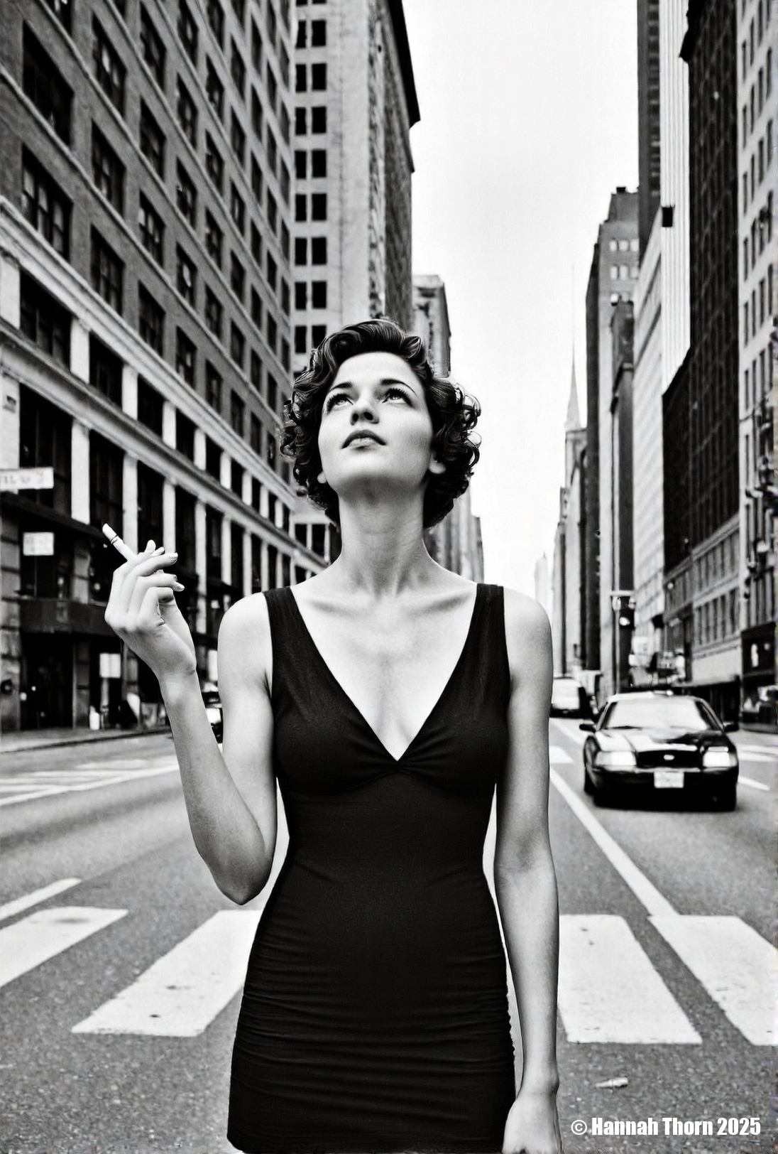 A realistic black and white photograph of a young beautiful brunette woman standing on a city street, wearing a black v-neck dress, with short curly hair, holding a cigarette in her hand, looking up at the sky, with tall buildings in the background, cars driving on the street, street signs on the buildings, daytime, medium shot, detailed face, realistic skin texture, film grain, high resolution, natural lighting, dramatic shadows, shot with a Leica camera, 50mm lens, f/2.8 aperture, 1/250 shutter speed, ISO 200, shot on Kodak Tri-X 400 film., <lora:_Flux\_Photographer\Helmut_Newton-000001.safetensors:0.8300000000000002:0.8300000000000002> <lora:_Flux\_Skin_Appearance\detailifier_flux-000006.safetensors:0.8300000000000002:0.8300000000000002> <lora:_Flux\_Skin_Appearance\Old_Beauty.safetensors:0.7500000000000001:0.7500000000000001>, A stunning black and white portrait of a young woman, her face partially obscured by a strip of 35mm film. The film runs vertically, bisecting her face, with the individual frames visible and adding an intriguing layer to the composition. Her expression is serene, eyes gazing slightly off-camera, framed by dark, wavy hair. The lighting is soft and diffused, creating subtle shadows that accentuate her features. The background is a soft, out-of-focus white, drawing attention to the subject. The overall mood is artistic and contemplative, evoking a sense of classic Hollywood glamour. The image is reminiscent of vintage photography, with a timeless quality. The contrast between the smooth skin and the textured film adds visual interest. The composition is simple yet effective, creating a captivating and memorable image., <lora:_Flux\_Photographer\Helmut_Newton-000001.safetensors:0.8300000000000002:0.8300000000000002> <lora:_Flux\_Skin_Appearance\detailifier_flux-000006.safetensors:0.8300000000000002:0.8300000000000002> <lora:_Flux\_Skin_Appearance\Old_Beauty.safetensors:0.7500000000000001:0.7500000000000001><lora:_Flux\_Photographer\Helmut_Newton-000001.safetensors:0.8300000000000002:0.8300000000000002> <lora:_Flux\_Skin_Appearance\detailifier_flux-000006.safetensors:0.8300000000000002:0.8300000000000002> <lora:_Flux\_Skin_Appearance\Old_Beauty.safetensors:0.7500000000000001:0.7500000000000001>