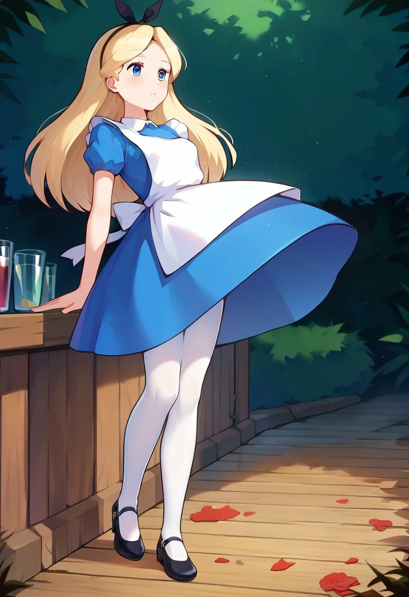 score_9, score_8_up, score_7_up, best quality, masterpiece, uncensored, source_anime
BREAK
AliceWaifu
blue eyes, blue dress, white pantyhose, apron, black hairband, blonde
