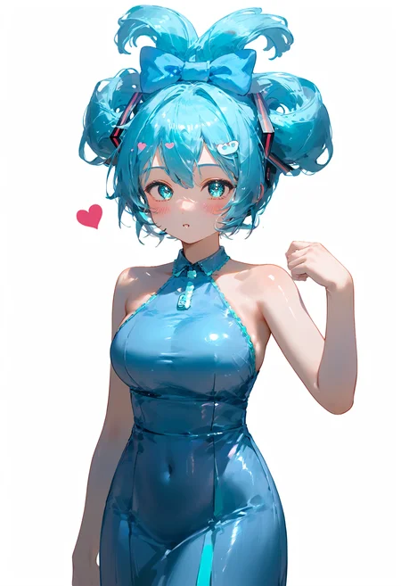 , ,,,, masterpiece, perfect,
(score_10, score_9,score_8_up,score_7_up), (shiny skin, smooth skin:1.2), source anime, anime, explicit rating,(cinemagraph,face focus,wide hips:1.3),
(dark theme, low light, concept art, realistic, :1.0),
looking at viewer, 1girl, 1r1d3sc3nc3 , white background,, , blush, dynamic pose, , busty, breasts, slim waist, ,, , ,, hatsune miku, bangs, updo, heart hair ornament ruanyi0932,blue dress,halter dress,sleeveless,cowboy shot,taut dress,skin tight,long dress<lora:1r1d3sc3nc3XLP:0.6>,<lora:BustyFC-pdxl:1>,<lora:å鳿ªæ¥çæ¡çHatsune_Miku:1>,<lora:0932 Home wear 9_v1_pony:1>
