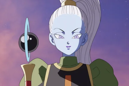 source_anime, score_9, score_8_up, score_7_up, anime screencap,8k, absurd res,
vados \(dragon ball\), hair pulled back, high ponytail, 1girl, solo, very long hair, looking at another, purple eyes, upper body, white hair, sky, cloud, eyelashes, makeup, colored skin, official style, turtleneck, staff, sleeveless dress, print dress, puffy sleeves, long sleeves, green topwear, undershirt, neck ring, v-shaped eyebrows, juliet sleeves, holding staff, blue skin, black dress, gold trim, purple lips, v-shaped eyes
<lora:vados_pony_v1:0.8>