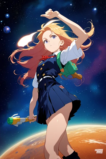 rocket launch,space_shuttle, captain earth ,space ,galaxy, night sky, star,
1girl,standing,arm up,ground,school uniform
megami magazine anime screencap 2d kawaii
(score_9,score_8_up,score_7_up), rating_explicit, best quality, masterpiece, 2k,
,<lora:DetailedEyes_V3:0.8>