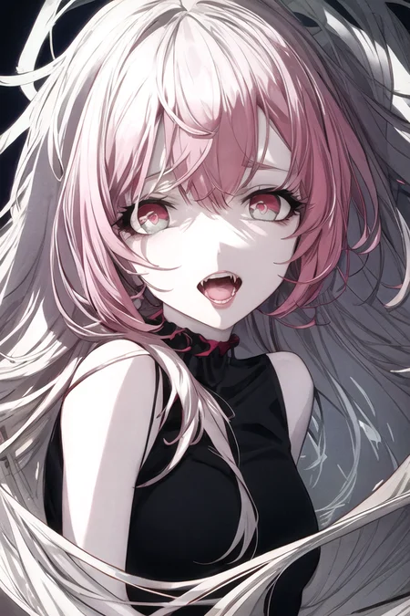 art by yaguru magiku, (001glitch-core, dreamcore), 8sconception, alberto-mielgo, anime-background-style-v2, Super Quality, Vaporwave,Synth Wave,weirdcore, dreamy, full body
(masterpiece, best quality, best quality,Amazing,beautiful detailed eyes,finely detail,Depth of field,extremely detailed CG unity 8k wallpaper, masterpiece,(A Vampire Girl),pink hair,blonde hair,Red pupils,)
Visual effects:movie lights, [[red, blue, green, yellow, black, white, pink, purple, cowboy shot, ((colorful)), ink and wash painting, delicate and beautiful girl, ((illustration)), ((floating hair)), ((chromatic aberration))]]