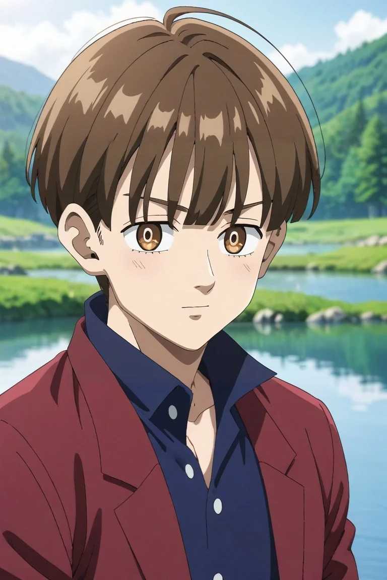 score_9, score_8_up, score_7_up, source_anime, rating_safe, , anime screencap, , official style, looking at viewer, depth of field, 1boy, solo, male focus, <lora:nasiens_nnt_mny_pony:0.74>, nasiens_nnt_mny, brown hair, brown eyes, short hair, bangs, , straight-on, lake city, dusk, the pose, distracted, aloof, oblivious, , <lora:sdxl_lightning_8step_lora:1>