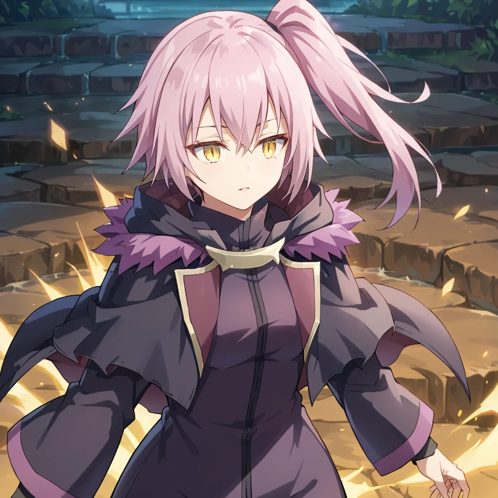1girl, solo, ultima, slit pupils, pink hair, purple hair, side ponytail, long hair, yellow eyes, bangs, hair between eyes, black jacket, fur trim, purple trim, capelet, long sleeves, long jacket, hips, thighs,
score_9, score_8_up, score_7_up, masterpiece,
<lora:Ultima:0.8>
