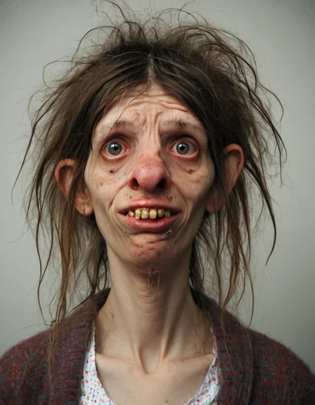 uglylora, 1girl, solo, portrait, ugly