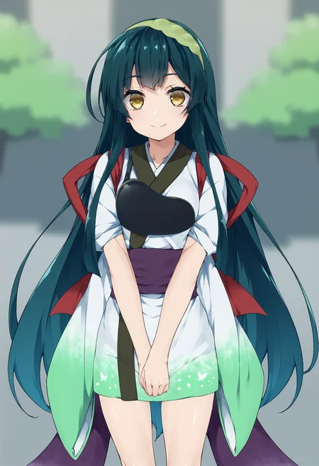 score_9, score_8_up, score_7_up, source_anime, <lora:lowres_concept_ponyXL_v1:-0.3> 1girl, solo, looking at viewer, outdoors,
BREAK,
<lora:touhoku_zunko_PonyXL_v1:1> touhoku zunko, very long hair, green hair, yellow eyes, green hairband, kimono, muneate, tasuki, sash, smile, standing, closed mouth, upper body,