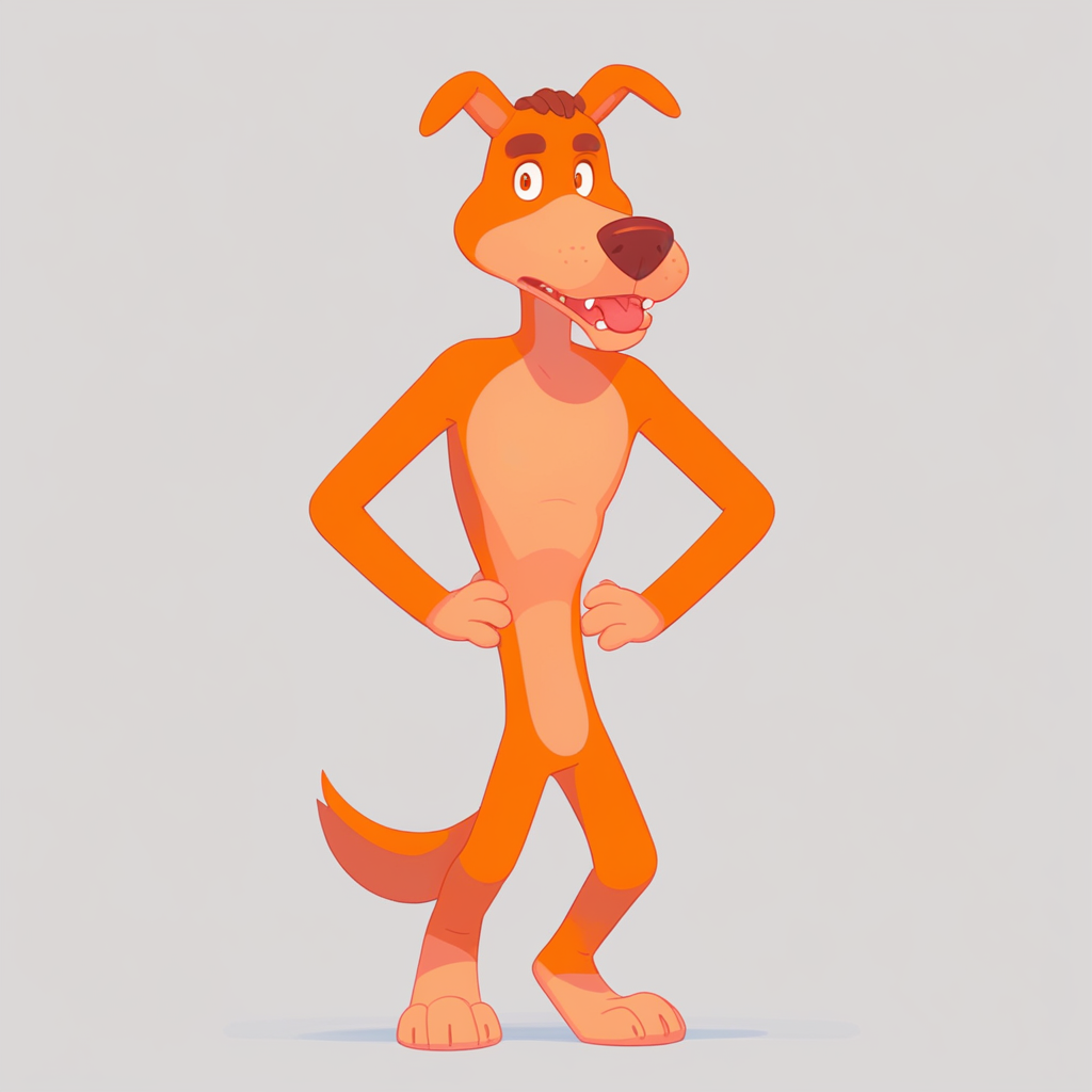 score_9, score_8_up, score_7_up, source_cartoon, style_cartoon, 2d, thin lines,   solo, good rendering, many details, 4k, 8k, no clothes, anthromorphic body, furry character, ultra detailed, detailed character, detailed face, (fangs),  Four fingers, 4 toes, dog paws,  gray background,  prostokvashino, furry, animal, dog, boy, dog boy, anthromorphic, sharik, Standing, hands on hips, looking at viewer, curious, (stuck his tongue out), style_2025