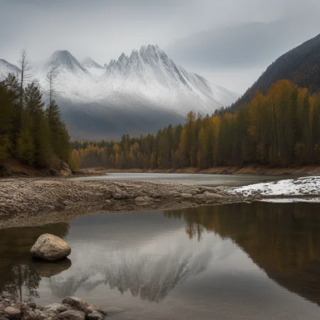 mountain, water, cloud, mountainous horizon, rock, snow, nature, river, forest, reflection