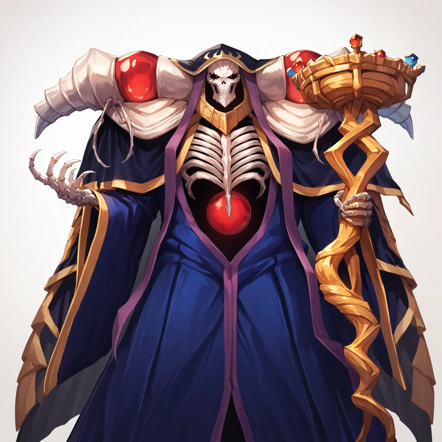 score_9, score_8_up, score_7_up, score_6_up, source_anime, best quality, masterpiece, colorful, very aesthetic, anime, BREAK <lora:Ainz_Ooal_Gown:1> ainz ooal gown, skeleton, lich, dark robe, red dot eyes, overlord, so-bin style, teeth, hood
