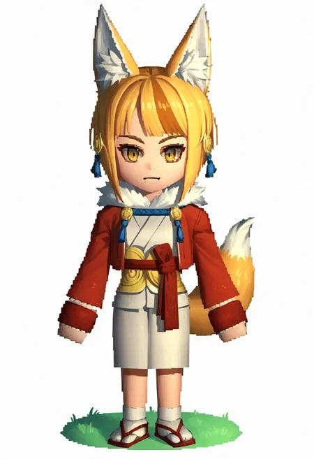 score_9, score_8_up, score_7_up, source_anime BREAK, 1girl, solo, selkie, fox girl, fox tail,ffviichibis, chibi, standing, full body, white background