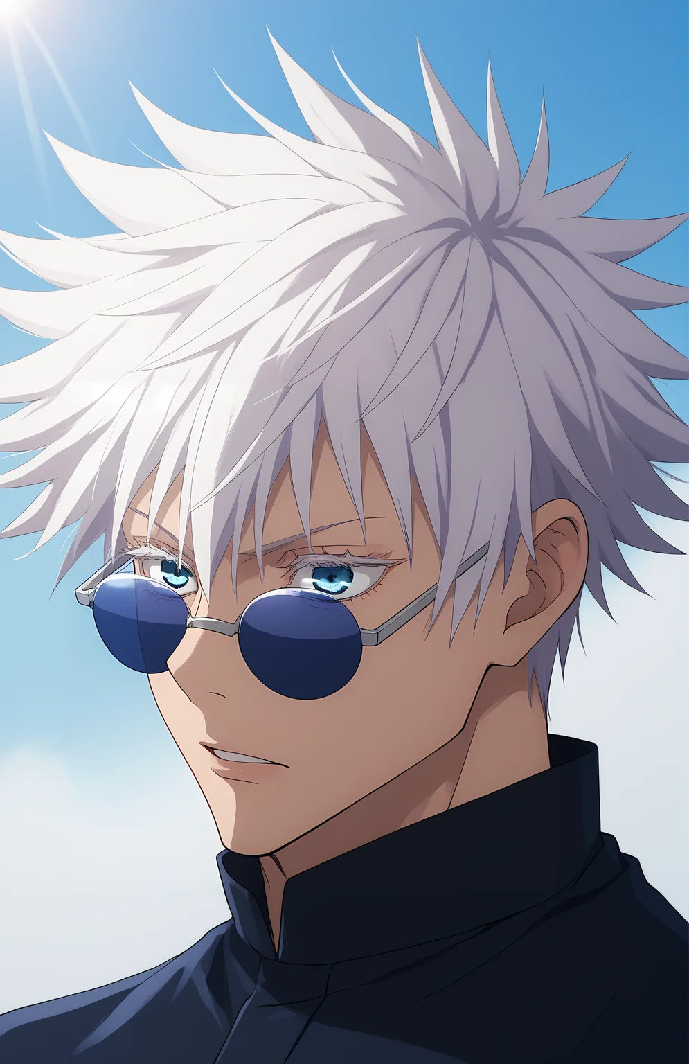 score_9, score_8_up, score_7_up, score_6_up, BREAK, source_anime, rating_explicit, masterpiece, best quality, detailed background
<lora:Gojou_Satoru_JUJUTSUKAISEN_Culty:1> 1boy, gojou satoru, white hair, short hair, spiked hair, blue eyes, colored eyelashes, sunglasses, hair between eyes, black jacket,