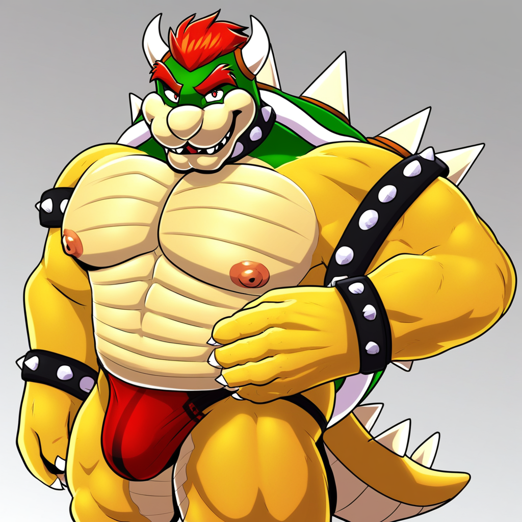 Muscular male, furry, speedo, Bowser