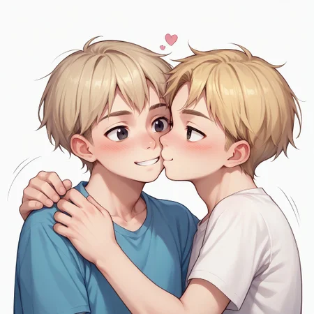 score_9, score_8_up, score_7_up, source_anime, highly detailed, young, lucas, blonde hair, black eyes, motion lines, motion blur, ((2boys)),
2boys, smile, cute boys, kissing cheek, blush
