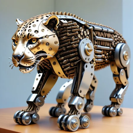 a jaguar, made out of Screws, photorealistic, full of details, detailed screws,