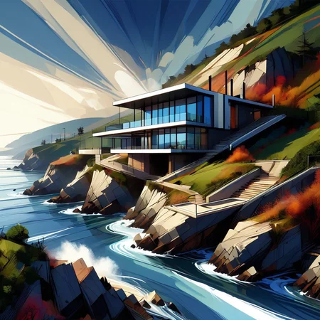 InkBlast, a modern house on a cliff on the coast