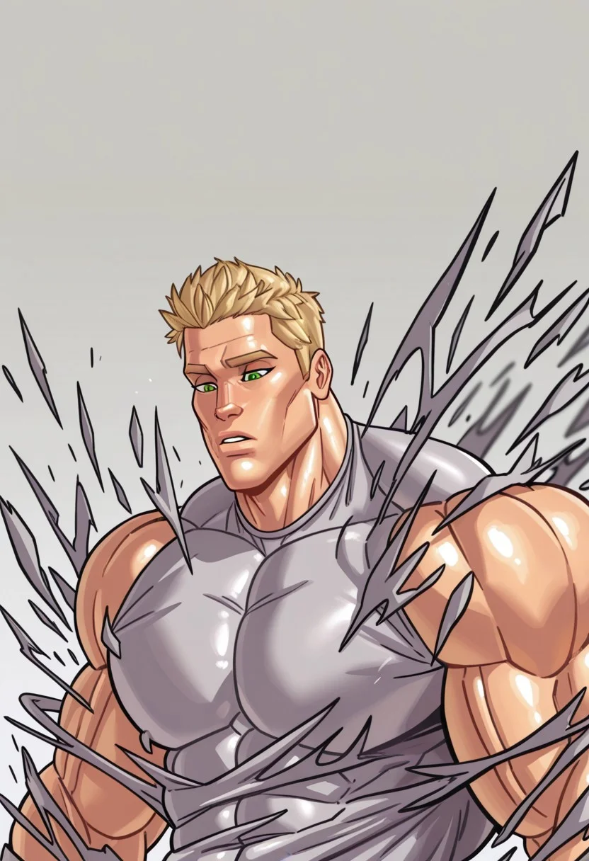 d4rgod3n,
1boy, simple background, grey background, blonde hair, green eyes, huge muscular male, gasping, exploding clothes, partially covered skin,
blurry background, detailed foreground, dynamic posing, close up,
