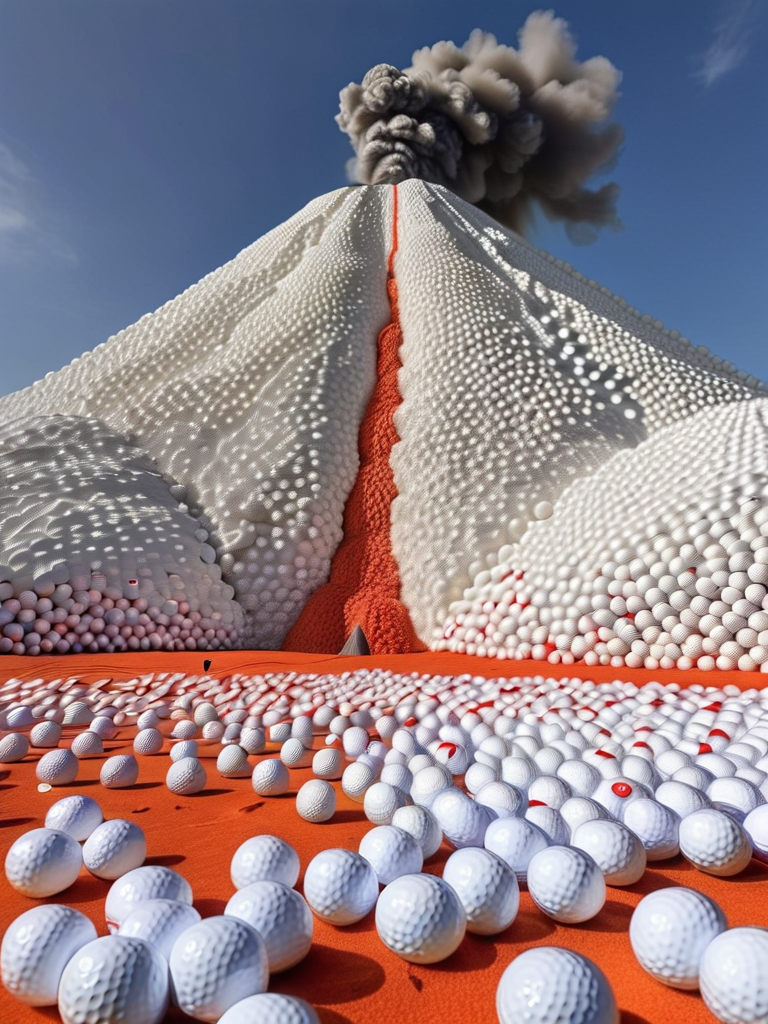 <lora:g0lfb4lls_v2:1>, high quality, high resolution, volcano made of golf balls