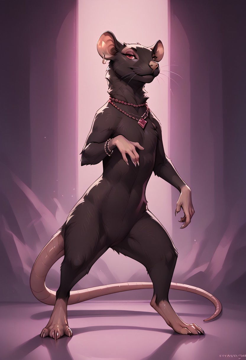 score_9, score_8_up, score_7_up, score_6_up, score_5_up, score_4_up, 
feral, rat
(solo), full body shot, rat feral, feral, rat, female rat, female feral, (nightclub:1,4), dance floor, seductive expression, looking at viewer, no dress, standing on back legs, sexy dance, sexy pose, arched back, jewelry, garnet necklace, detailed fur, 3/4 side view