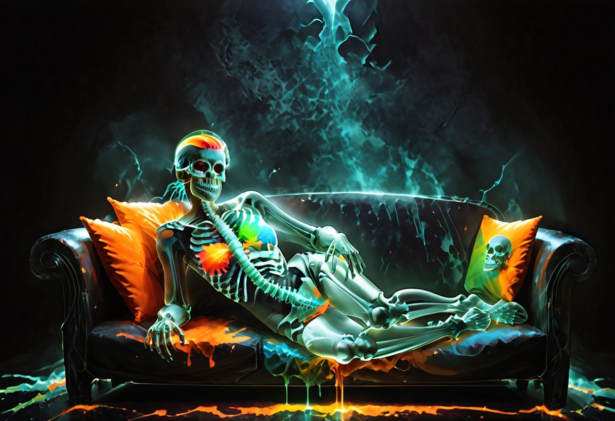 score_9, score_8_up, score_7_up, zPDXL2, g0thicPXL, 1girl, 
couch, modeling, xray, fluorescent skeleton, fluorescent bones, dark aura. colorful, black background
