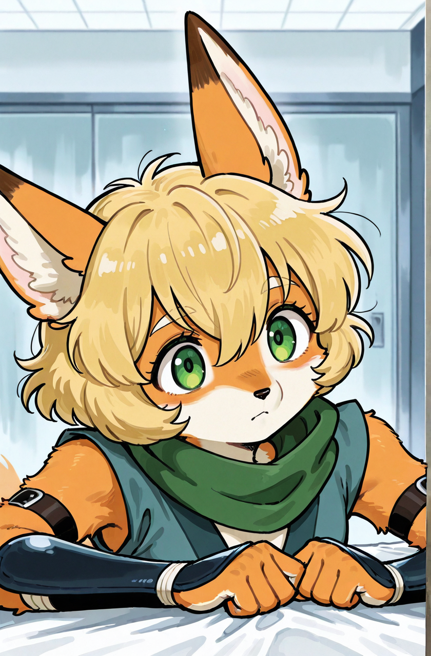 (anthro fox girl:1.5),blonde hair,green eyes,(fluffy:1.5)
hair between eyes,zPDXL3,solo,ninja, 
<lora:Perfect Hands:1> <lora:age_slider_v4:-1>
<lora:Tezuka_Osamu:0.9>tezuka osamu, score_9, score_8_up, score_7_up, score_6_up, score_5_up, score_4_up,zPDXL