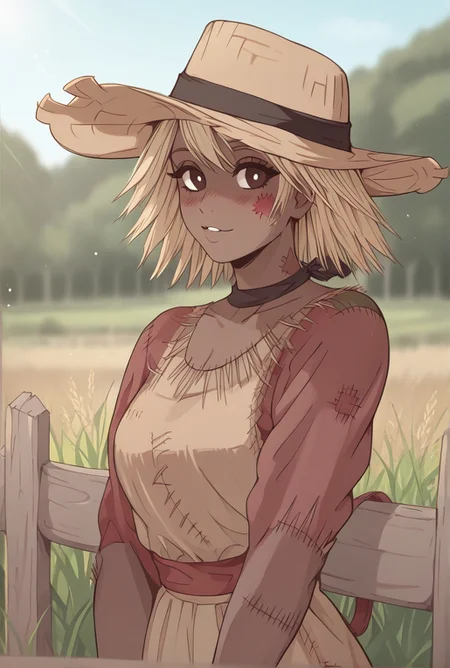 high intricate details,
<lora:Scarecow_Chan-000001:1> scarecrowgirl, straw hat, straw hair, big breast, farm, crops, zPDXL3, <lora:Pony_QualityV4.0:1.12> zPDXLxxx, zPDXLrl