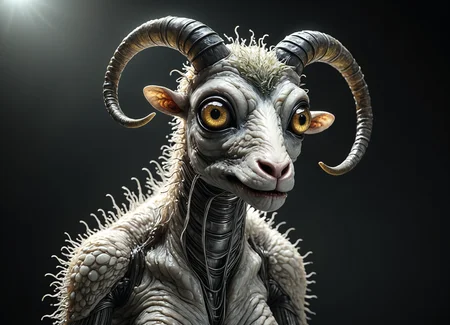 robot with a metal Dall's Sheep mask, realistically scary eyes, wires creating a long neck, body covered in Slick Skin, sharp metal Tentacle, in a dark room; realistic, in 4k, horrifying, and nightmare fuel. <lora:TheWeirdies:0.75> TheWeirdies, animal focus <lora:add-detail-xl:1> , subsurface scattering, Photorealistic, Hyperrealistic, analog style, realistic, film photography, soft lighting, heavy shadow