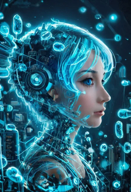 safe_pos, double exposure of Hatsune Miku with long blue hair floating twintails singing merging with a printed circuit board, <lora:DoubleExposure:1>, head, person,
(masterpiece, best quality, ultra_detailed, highres, absurdres:1.2),
realistic, photo, circuitry, circuits, chip, processor, motherboard, electronics, side view,
1girl, solo, (Hatsune_Miku, long_hair, aqua_hair, twintails:2), aqua_eyes, small_breasts, bare_shoulders, necktie, detached_sleeves, sleeveless_shirt, pleated_skirt, black_skirt, aqua_necktie, grey_shirt, black_thighhighs, black_sleeves, arm_tattoo,
<lora:loraeyesxl:0.4>