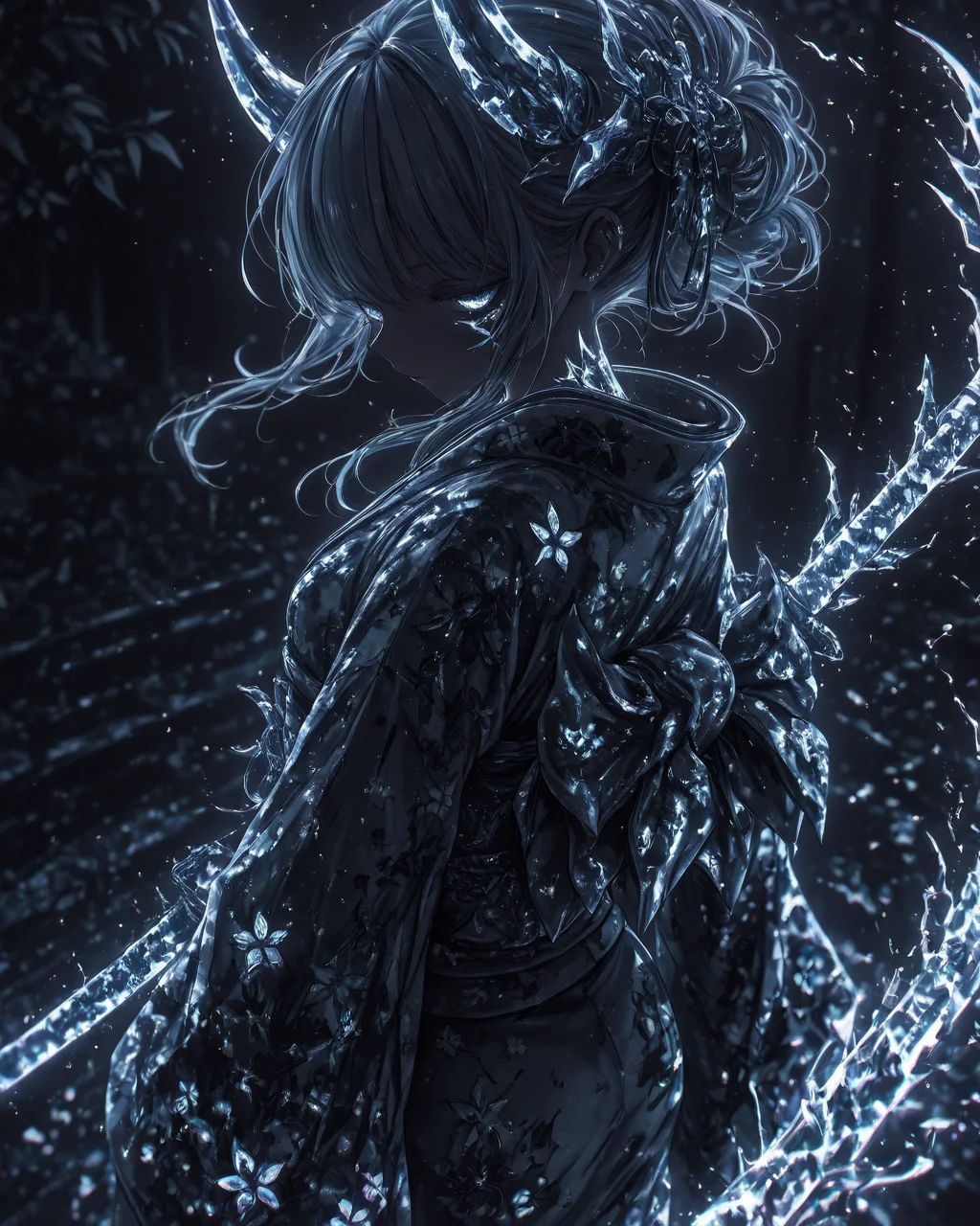 <lora:Light_path:1>, demonic girl. kimono, dark aura, light path, , high detail, masterpiece, best quality