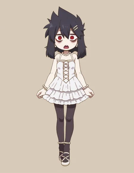 zPDXL, score_9, score_8_up, score_7_up, source_anime, (portrait), 1girl, solo,
<lora:KobayashiDragonPack:1> drgmd, <lora:Furfrou_v2:0.8> furfrou, dog ears, dog tail, dog girl, black fur, white skin, red eyes, jitome, bags under eyes, small breasts, freckles,, open mouth, jumping, bride wearing Sheer lace bodysuit with pearl accents, satin ball gown skirt with lace overlay, pearl hair pins, pearl ankle strap heels, wedding veil with lace, heirloom pendant,delicate pearl necklace and earrings set