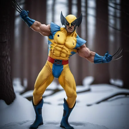 WolverineV2-1024, a man dressed as wolverine,side view, in winter canadian forest, highly detailed, photography, ultra sharp, film, bokeh, professional, 64k <lora:WolverineV2-1024-000350:0.8>