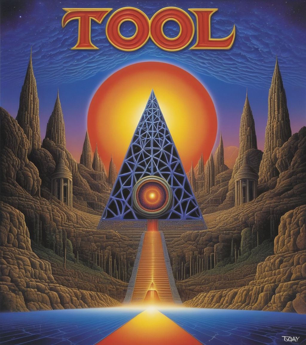 Tool Metal album cover, style by Alex Gray, (write text: "TOOL")