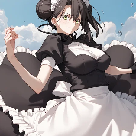 <lora:Takeuchi_Takashi_PonyXL_style_v01:1>
<lora:agent.pony:1>
score_9 , score_8_up , score_7_up , source_anime , 
masterpiece , best quality , ultra-detailed , 
BREAK
agent \(girls' frontline\), maid
1girl , woman , huge breasts , light smile , light blush , ((jeanne d'arc (fate)):0.5)  , 
long black hair  , maid dress ,  
falling