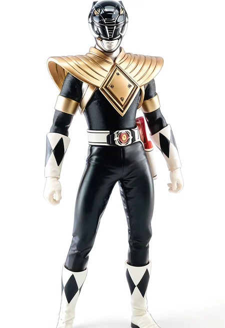 (score_9:0.9),score_8_up,score_7_up,anime style,rating_safe,(zPDXL),<lora:Black Ranger ponyXL v3.5:0.88>, black ranger, 1boy, solo, male focus, white background, standing, simple background, full body, armor, dragon shield