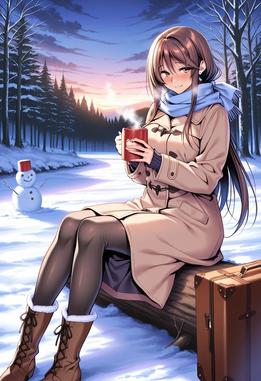 general,highres, ultra-detailed,very aesthetic,best quality ,best hands,masterpiece, best quality, newest, highres, score_9, score_8_up, score_7_up, source_anime, rating_explicit,1girl, yokota mamoru style,motion lines,Very straight nose,slim,slender face,perfect nose,torogao,seductive smile,looking at the viewer
Ichinose Honami,Brown hair, hair Parted to Side, Sidehair, Spiky Bangs, Waist Length hair,long hair,amber eyes,slim
snowman, 1girl, outdoors, sitting, blue scarf, holding cup, boots, log, earrings, mug, solo, suitcase, forest, bare tree, sky,, steam, long hair, breath, black pantyhose, winter clothes, coat, long sleeves, fringe trim, blush, cloud, book, brown footwear, impasto, vignetting, chiaroscuro, masterpiece, best quality, very aesthetic, absurdres <lora:illustrious_winter_collection_v11:1>