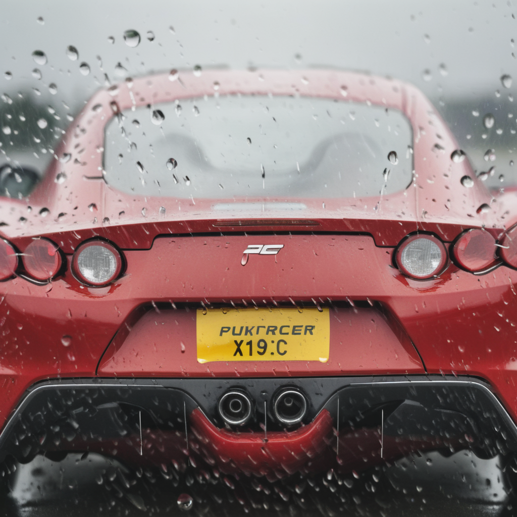 a sports car behind rain on glass<lora:Rain_on_Glass_XL:1>