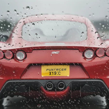 a sports car behind rain on glass<lora:Rain_on_Glass_XL:1>