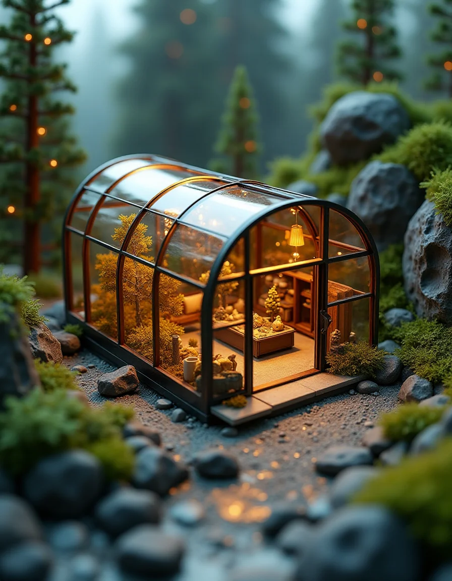 (indoor,very wide isometric view,tilt-shift lens:1.6), (miniature,diorama,no_realistic,no_photo:2) of (stasis _chamber:1.3),glass building