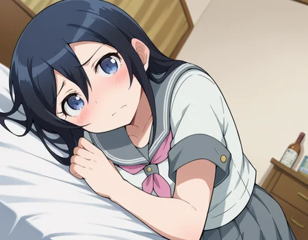 score_9, score_8_up, score_7_up, source_anime,
ayasearagaki, <lora:ayase-aragaki-s2-ponyxl-lora-nochekaiser:1>,
ayase aragaki, long hair, blue eyes, black hair, hair between eyes,
skirt, school uniform, serafuku, shirt, white shirt, grey sailor collar, grey skirt, pleated skirt, neckerchief, pink neckerchief,
indoors, bed, bed room, on side, blush, drunk,
looking at viewer, cowboy shot, solo, dutch angle,