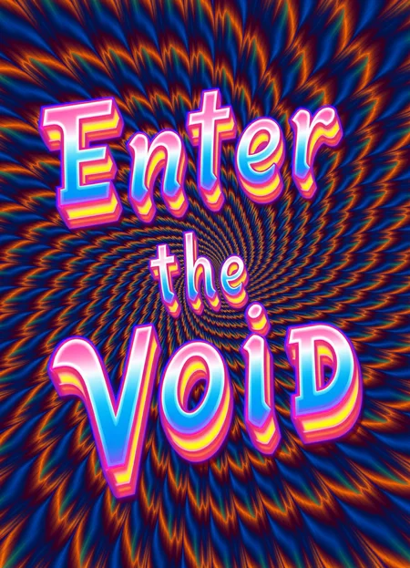 neon text that says "Enter the Void" 
background of MESMERIZING OPTICAL ILLUSION
