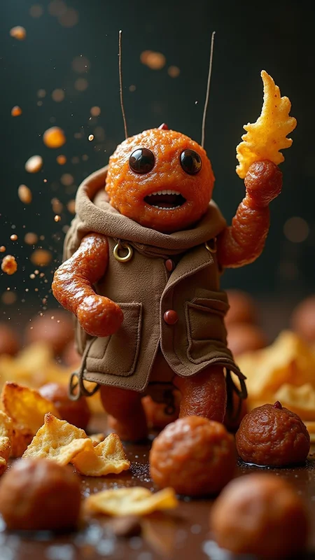 "A Meatballs funk scene with a Warm, Hostile Fish and chips navigating through an apollo chocolate made of Modular, Crystal musical instruments."