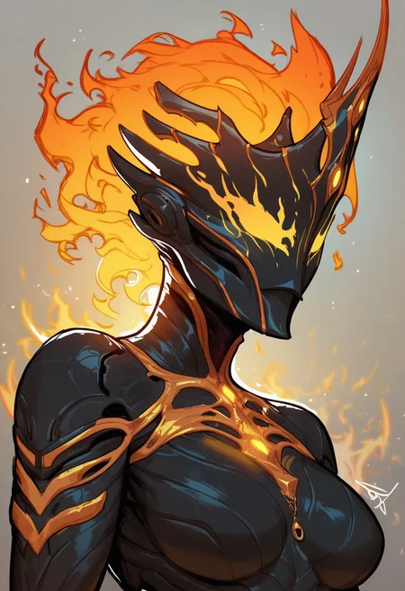 score_9, score_8_up, score_8, score_7_up, score_7, score_6_up, score_6, score_5_up, Score_5, 1girl, Hember, warframe, robot, fiery body, fiery hair, molten rock, multicolored body, black body, orange body, faceless, no mouth, ornamented  helmet, mask,  vox machine style, 1girl, female focus, solo, portrait, hell background, fantasy, (dynamic lighting:1.1)
((masterpiece))