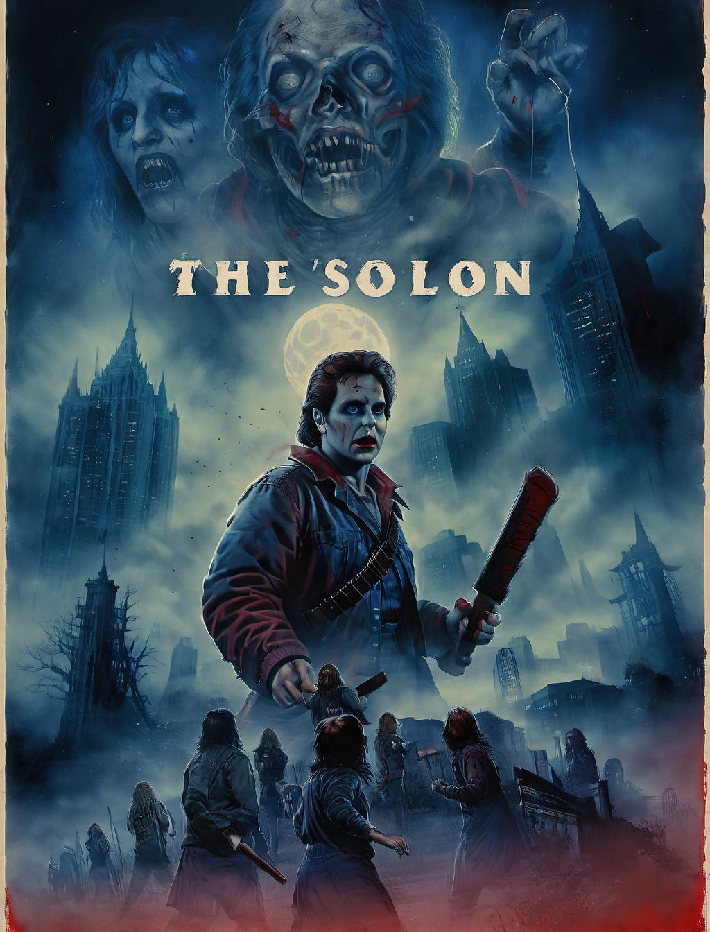 Horror-themed 80s-inspired horror movie poster, emphasizing the iconic blue and red color palette of that era's cinema. Incorporate atmospheric elements such as the moon, fog, and mist to set the mood. Feature a zombie. Use retro fonts for a fictional movie title, and complement it with taglines or quotes that evoke '80s horror
, <lora:80s_horror_poster_style-000009:1>, (masterpiece, best quality),ultra-detailed,add-detail-xl, DetailedEyes_V3, . Eerie, unsettling, dark, spooky, suspenseful, grim, highly detailed