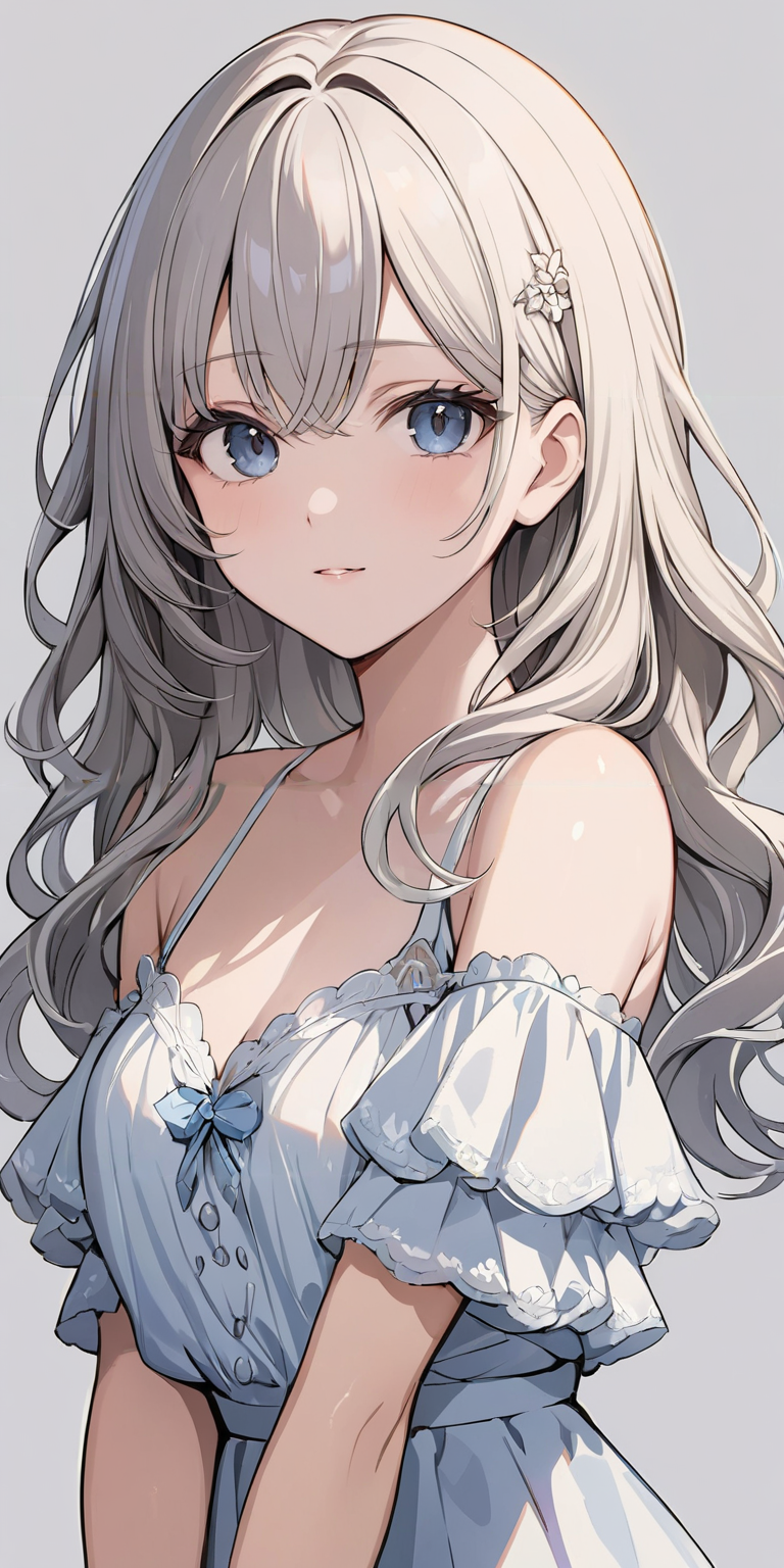 masterpiece,ultra-detailed,best quality,8K,illustration,cute face,clean skin ,shiny hair,girl,ultra-detailed-eyes,simple background, <lora:add-detail-xl:1> <lora:wavy hair_XL_V1.0:0.8> wavy hair