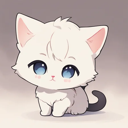 cat, chibi, simple background, white background