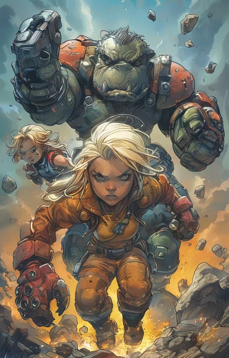 masterpiece,best quality,<lora:tbh297-sdxl:0.9>,illustration,style of Joe Madureira portrait of family