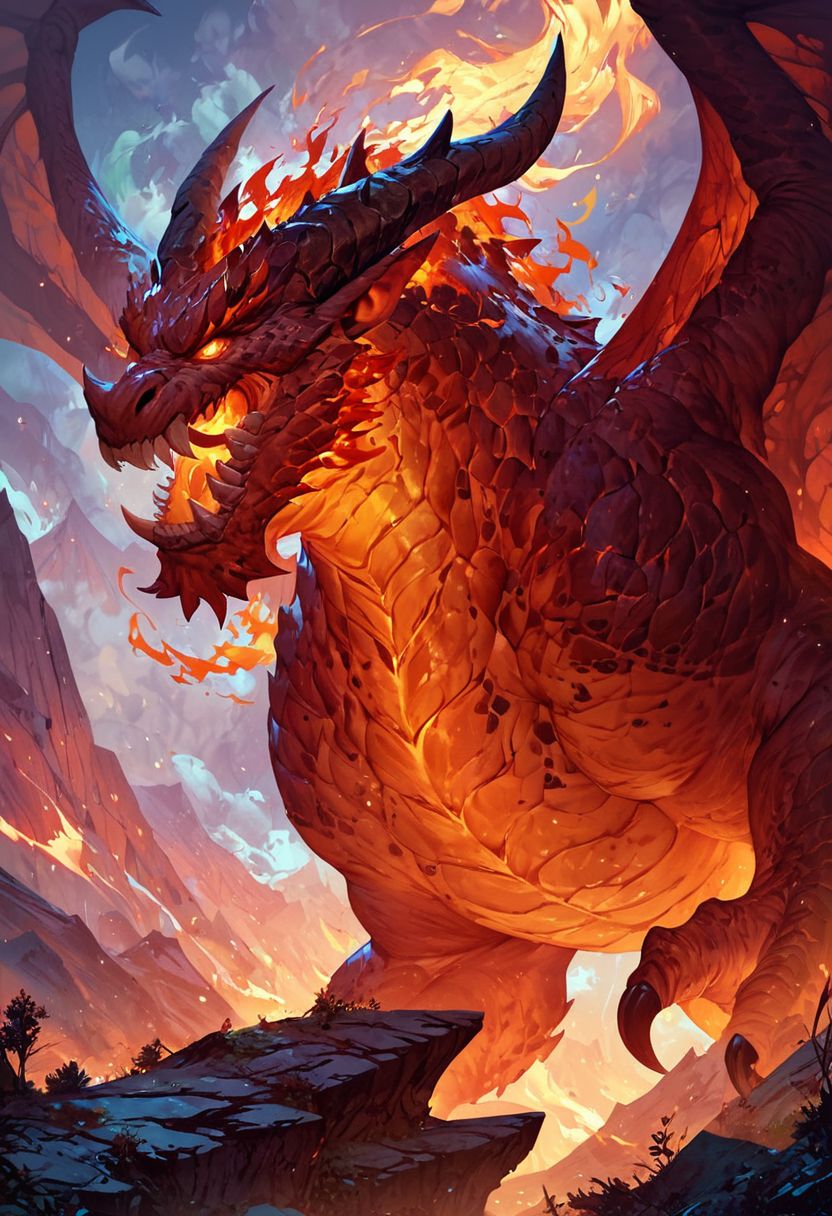 score_9, score_8_up, score_7_up, score_6_up, score_5_up, score_4_up, gigantic dragon, teeth, horns, long tail, wings, mountains, fire aura,fantasy,solo focus,epic