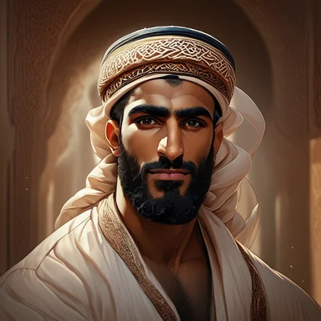 Arabian male, Muslim male, solo, muscular male, hairy male, large pectorals, portrait, arabian background setting, score_9,score_8_up,score_7_up,score_6_up