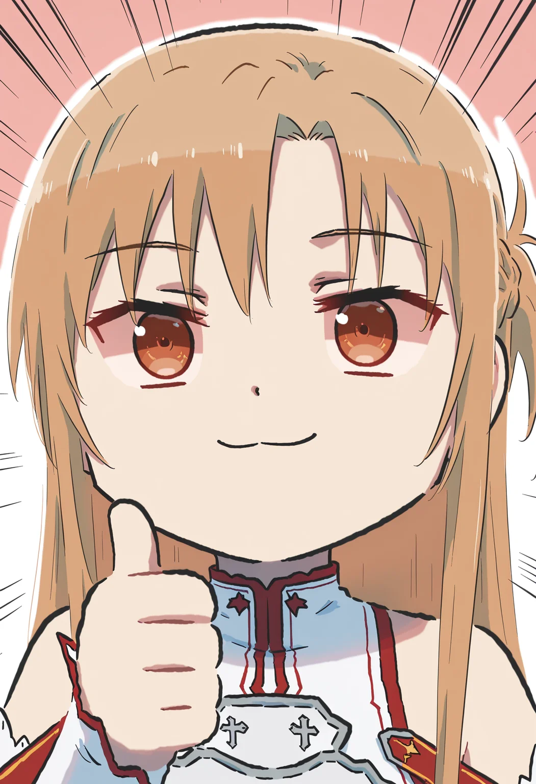 masterpiece,best quality,high resolution,source_anime,highly detailed illustration,
seductive, detailed eyes, very aesthetic,absurdres,newest, amazing quality,
detailed eyes, absurdres,newest, amazing quality,
<lora:shiXinzoroV1ill:1.0>, shixinzoruo, chibi,
1girl, solo,
asuna \(sao\),
emphasis lines, smug, thumbs up